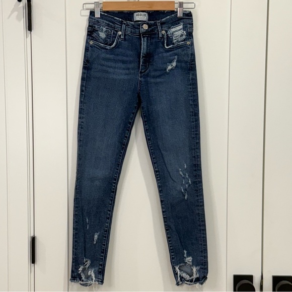 Agolde Sophie Skinny Jeans High Rise Cropped Distressed Dark Wash Blue Size 27 - Picture 5 of 11
